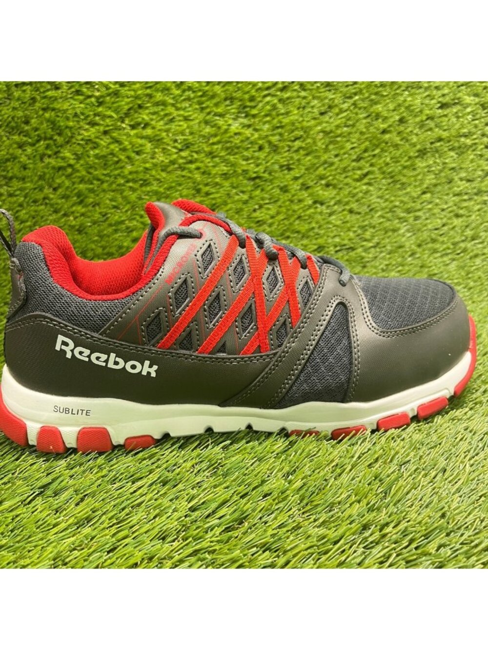 Reebok Sublite SR Mens Size 10.5 Gray Red White Steel Toe Safety Working Shoes